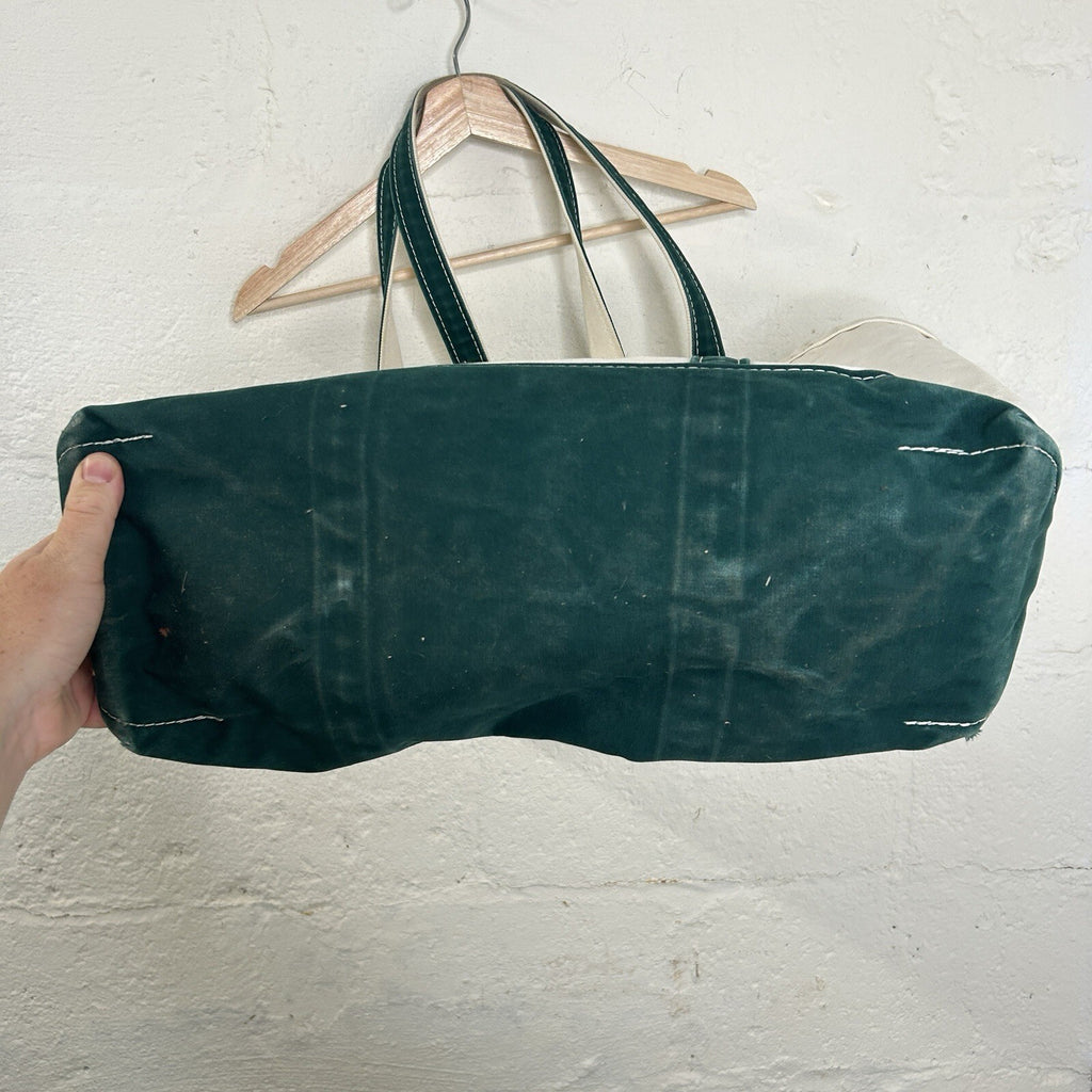 Vintage L.L. Bean Canvas Boat and Tote Bag Large “Green White” Made In USA