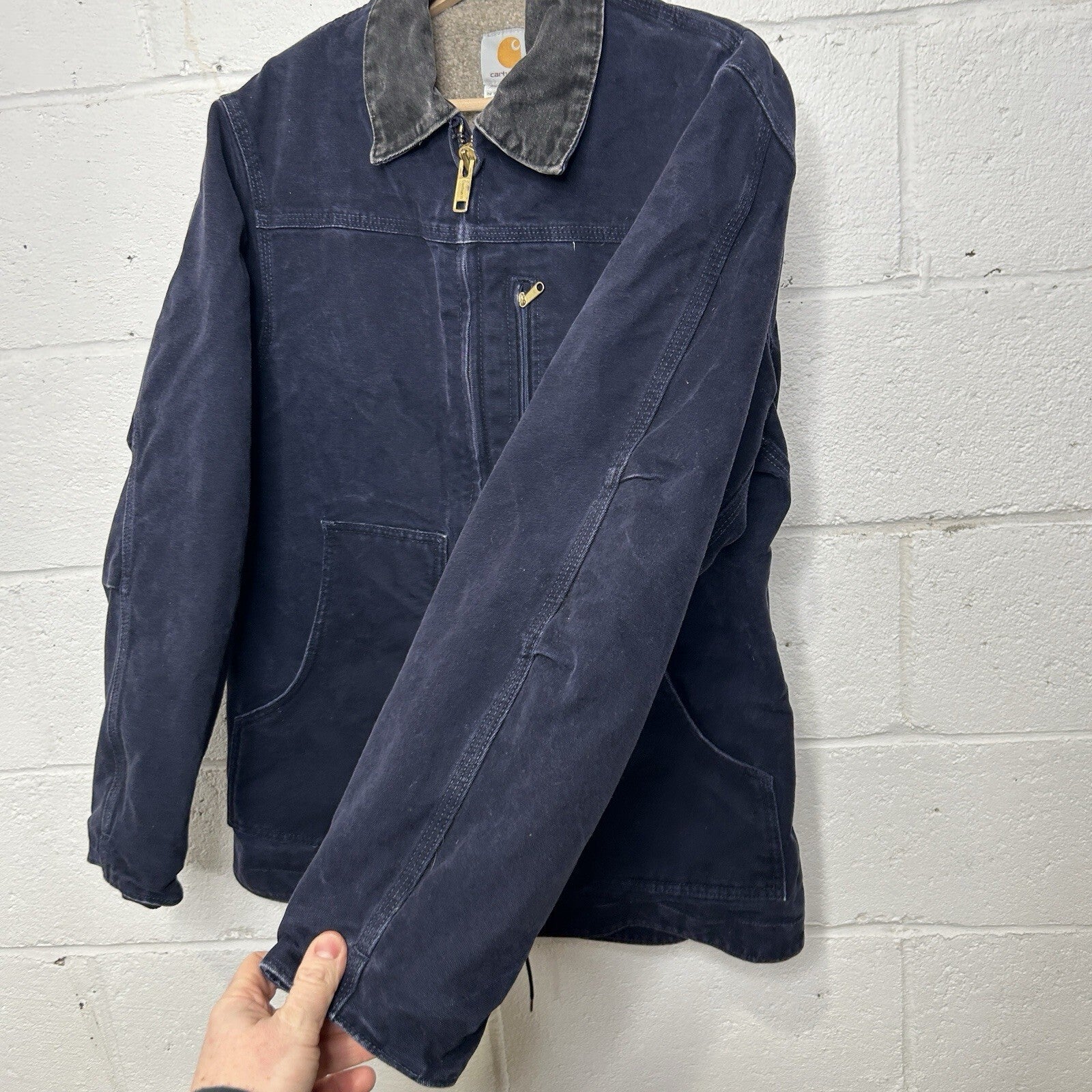 Y2K Carhartt Sandstone Sherpa-Lined Ridge Coat “Midnight Blue” C61 MDT Men’s S
