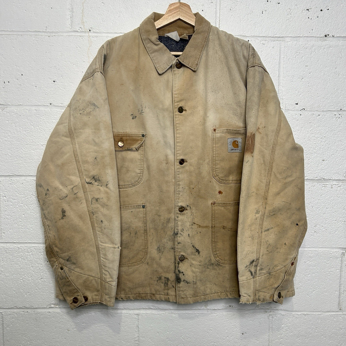 Vintage Carhartt Blanket-Lined Canvas Chore Coat “Tan” Men’s 2XL Thrashed
