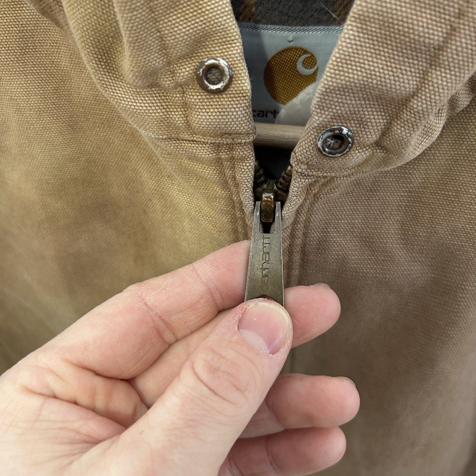 Vintage Carhartt Plaid-Lined Hooded Active Jacket “Brown” Men’s Small