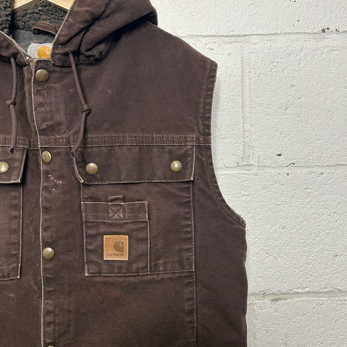 Carhartt Sandstone Sherpa-Lined Hooded Vest “Dark Brown” 100114-201 Men’s Medium
