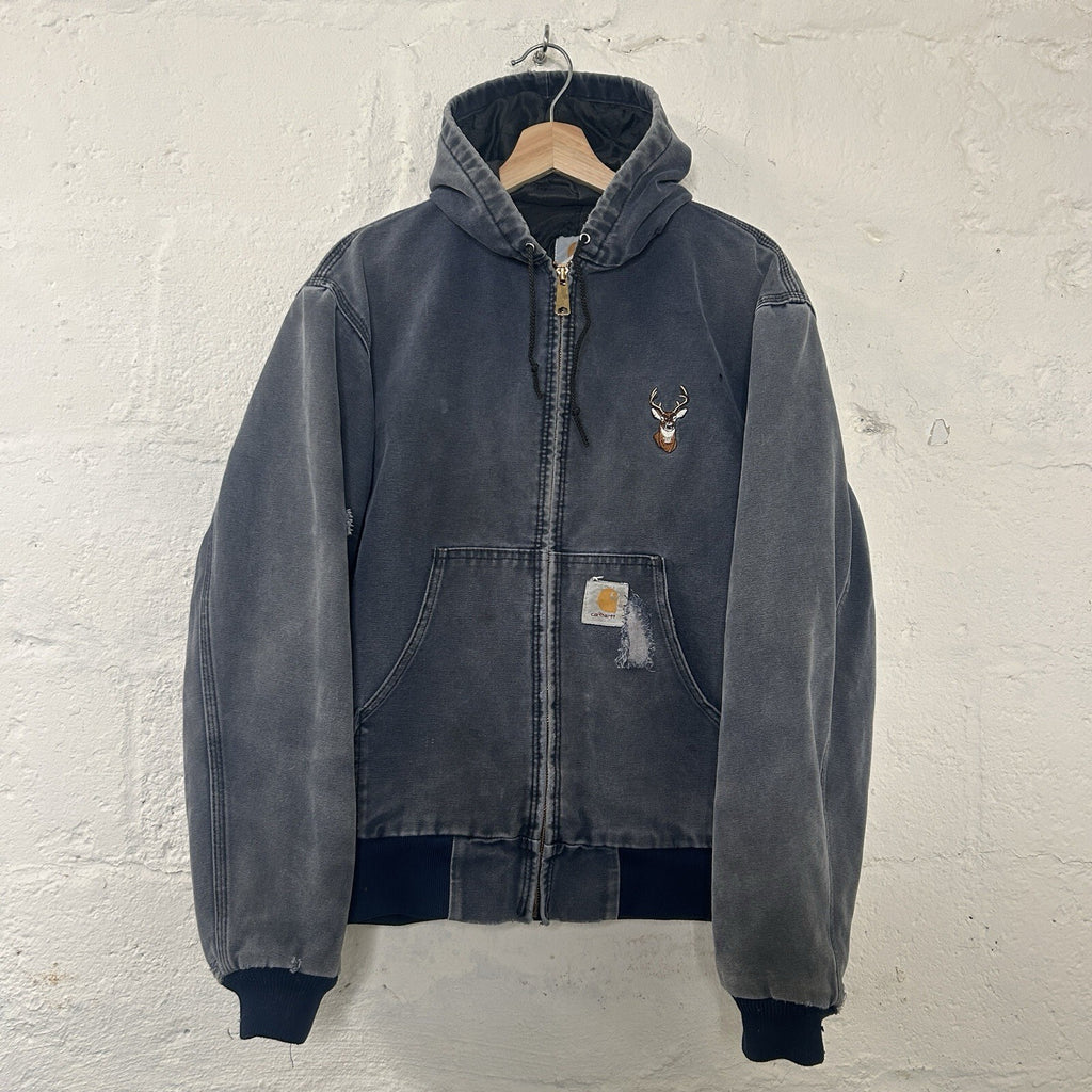Vintage Faded Carhartt Hooded Active Jacket “Navy Blue” JQ283 Men’s Small