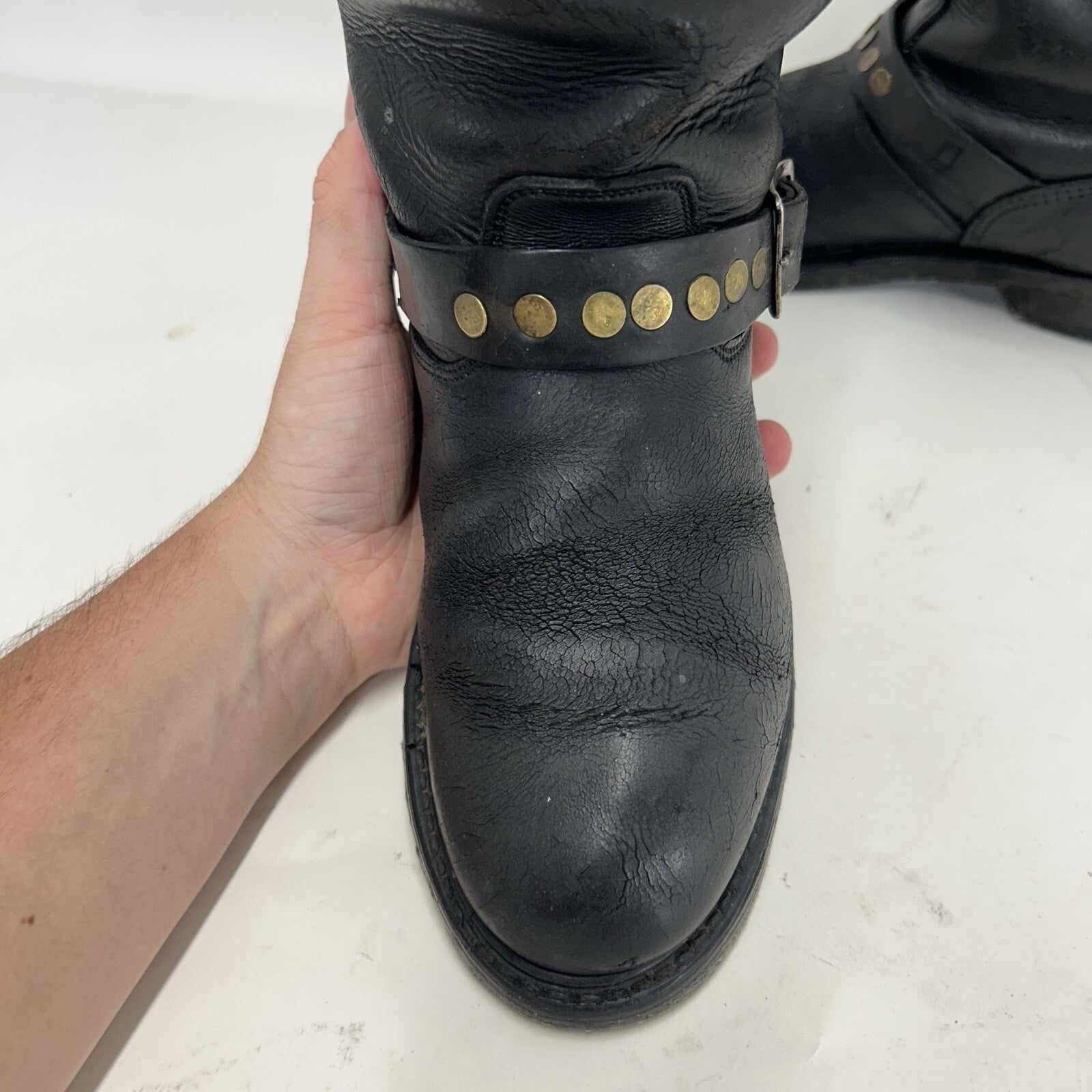 Vintage Riveted Engineer Boots Black Leather Made in USA Style 7800 Men’s 8