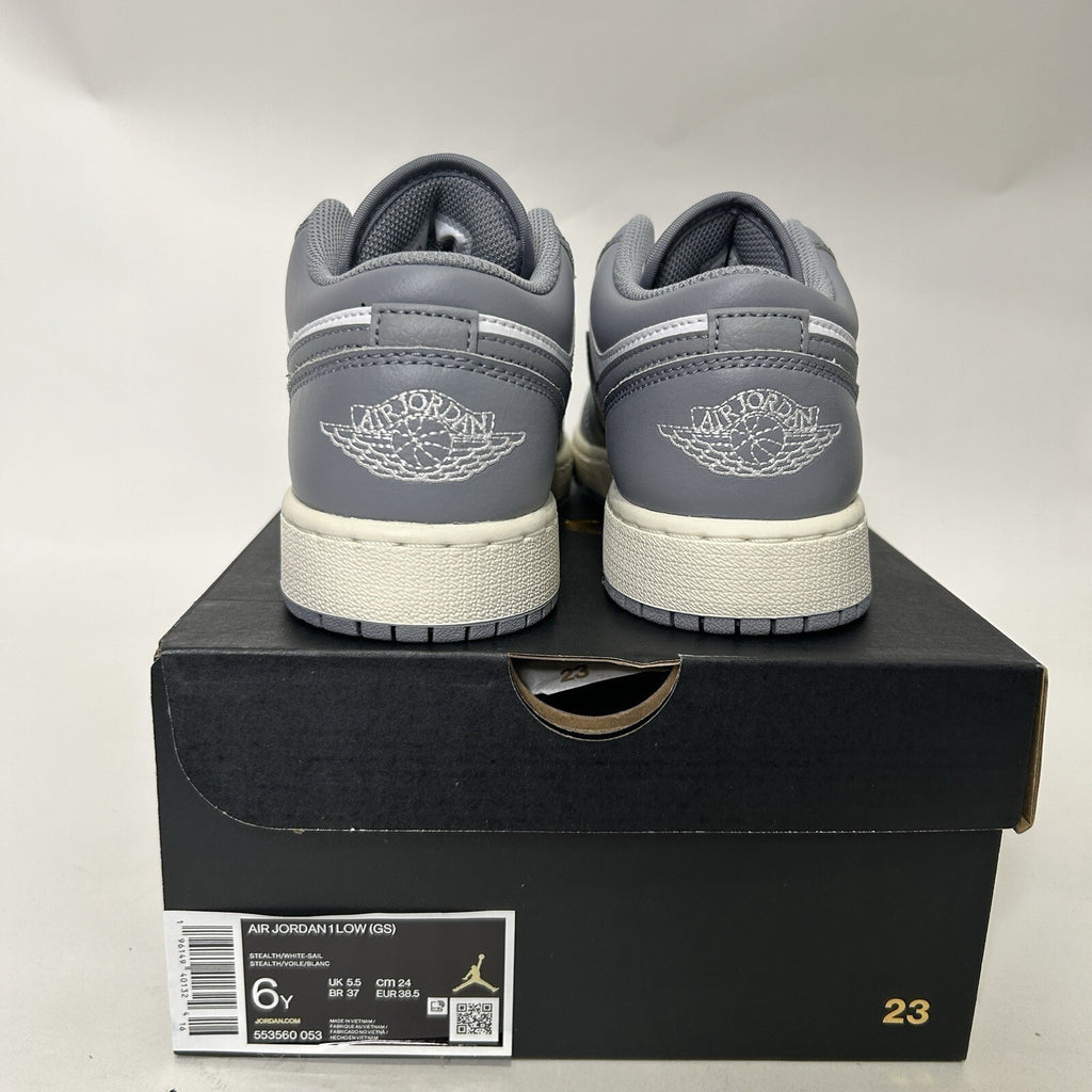 Nike Air Jordan 1 Low Retro (GS) “Stealth Grey/White-Sail” 553560-053 6Y/7.5W