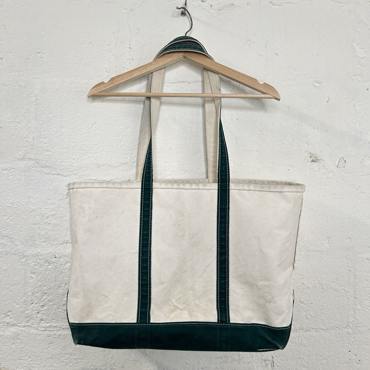 Vintage L.L. Bean Canvas Boat and Tote Bag Large “Green White” Made In USA