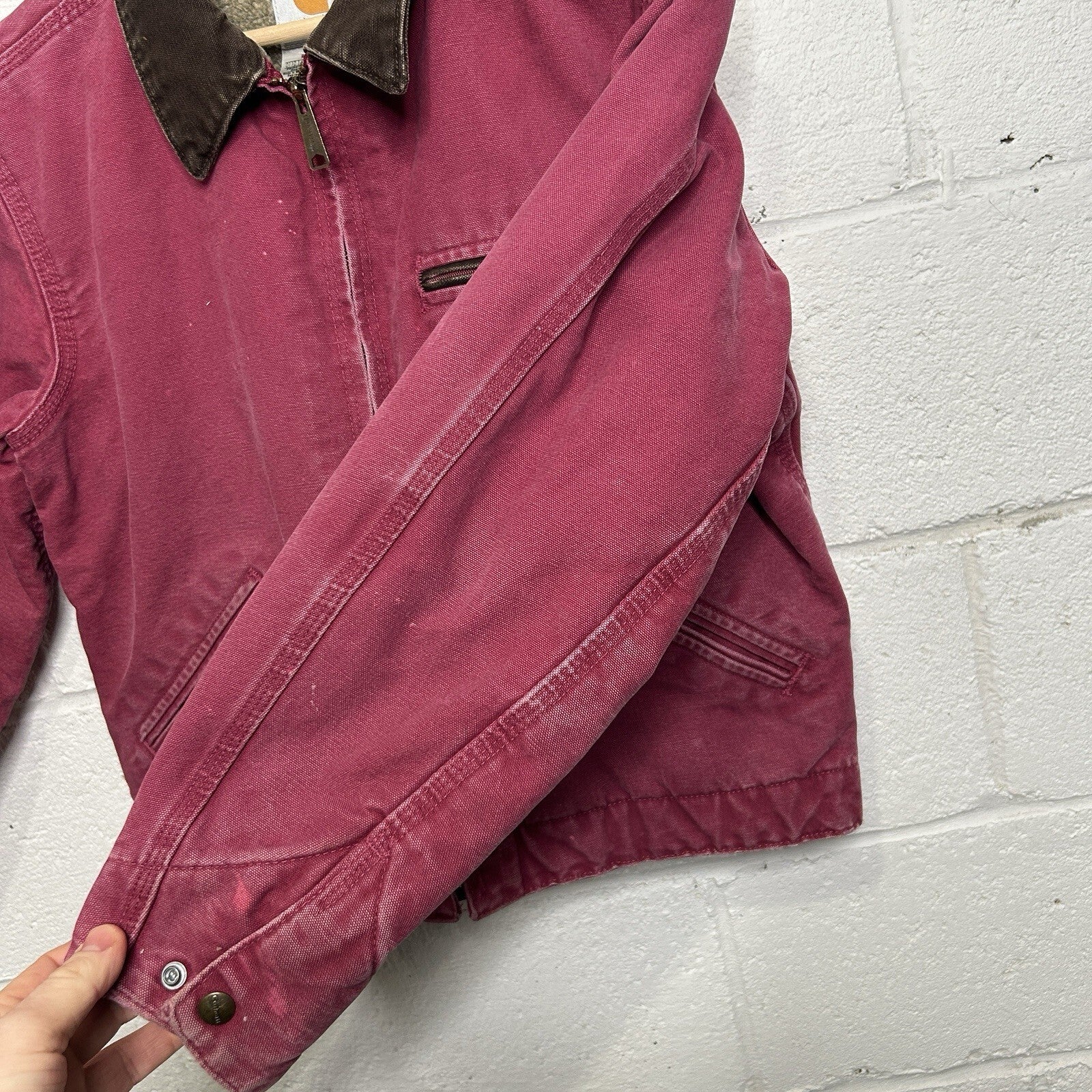 Vintage Carhartt Sherpa-Lined Detroit Jacket “Raspberry” WJ097 RBY Women’s Small