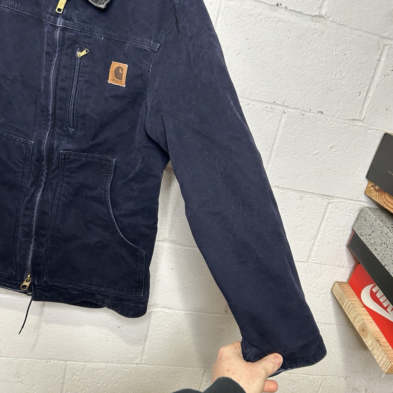 Y2K Carhartt Sandstone Sherpa-Lined Ridge Coat “Midnight Blue” C61 MDT Men’s S