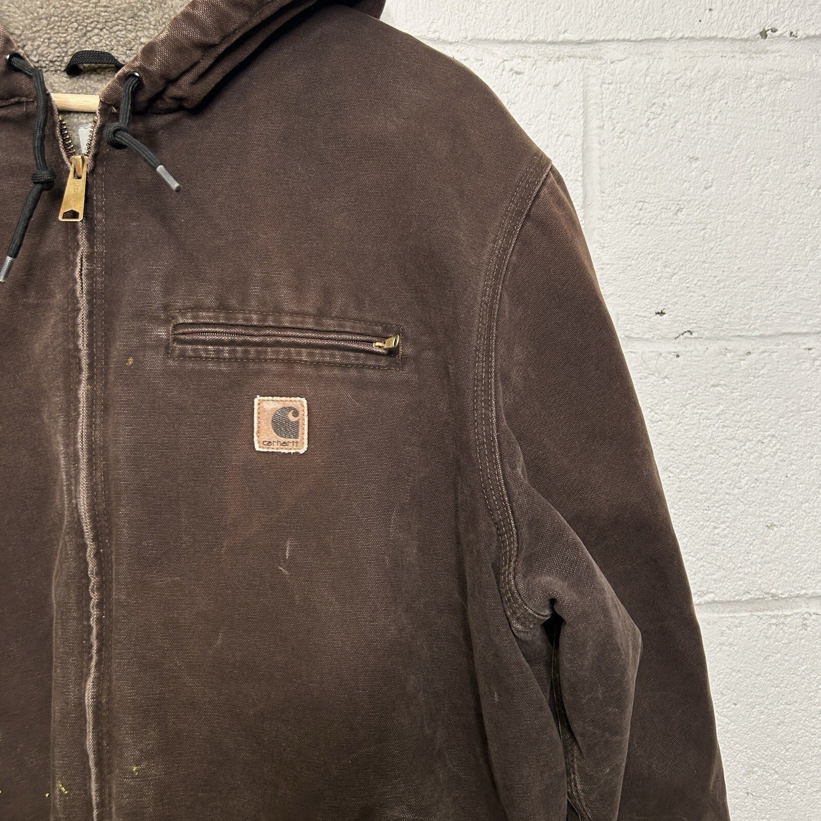 Vintage Carhartt Sherpa-Lined Hooded Detroit Jacket “Dark Brown” J141 DKB
