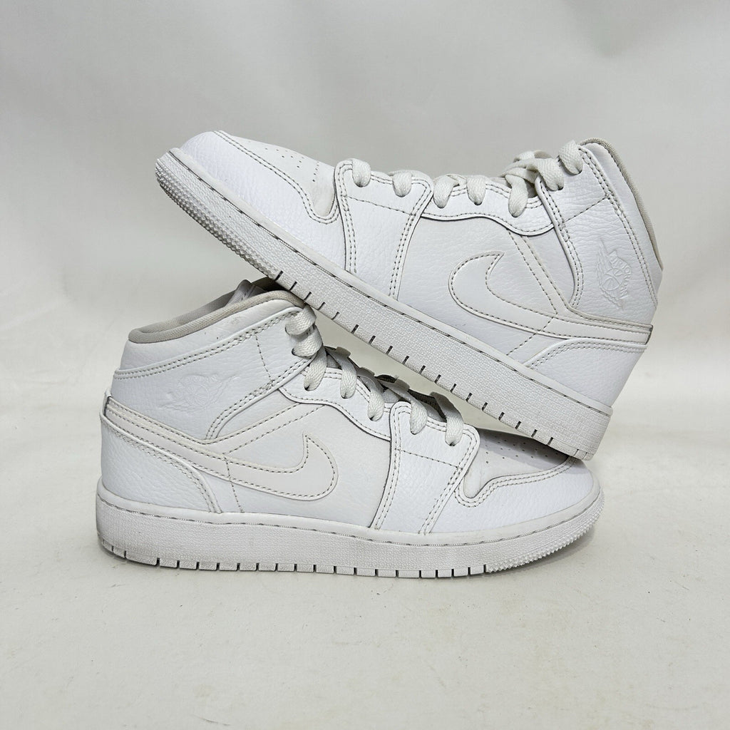 Nike Air Jordan 1 Mid GS “Triple White” 554725-126 5Y/Women’s 6.5 Worn