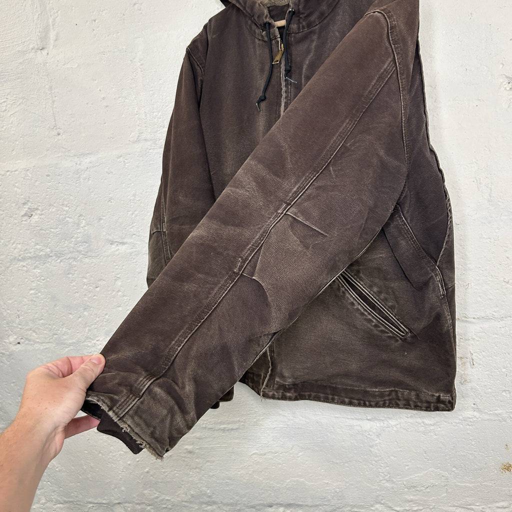 Faded Carhartt Sherpa-Lined Hooded Detroit Jacket “Dark Brown” J141 DKB Men’s L