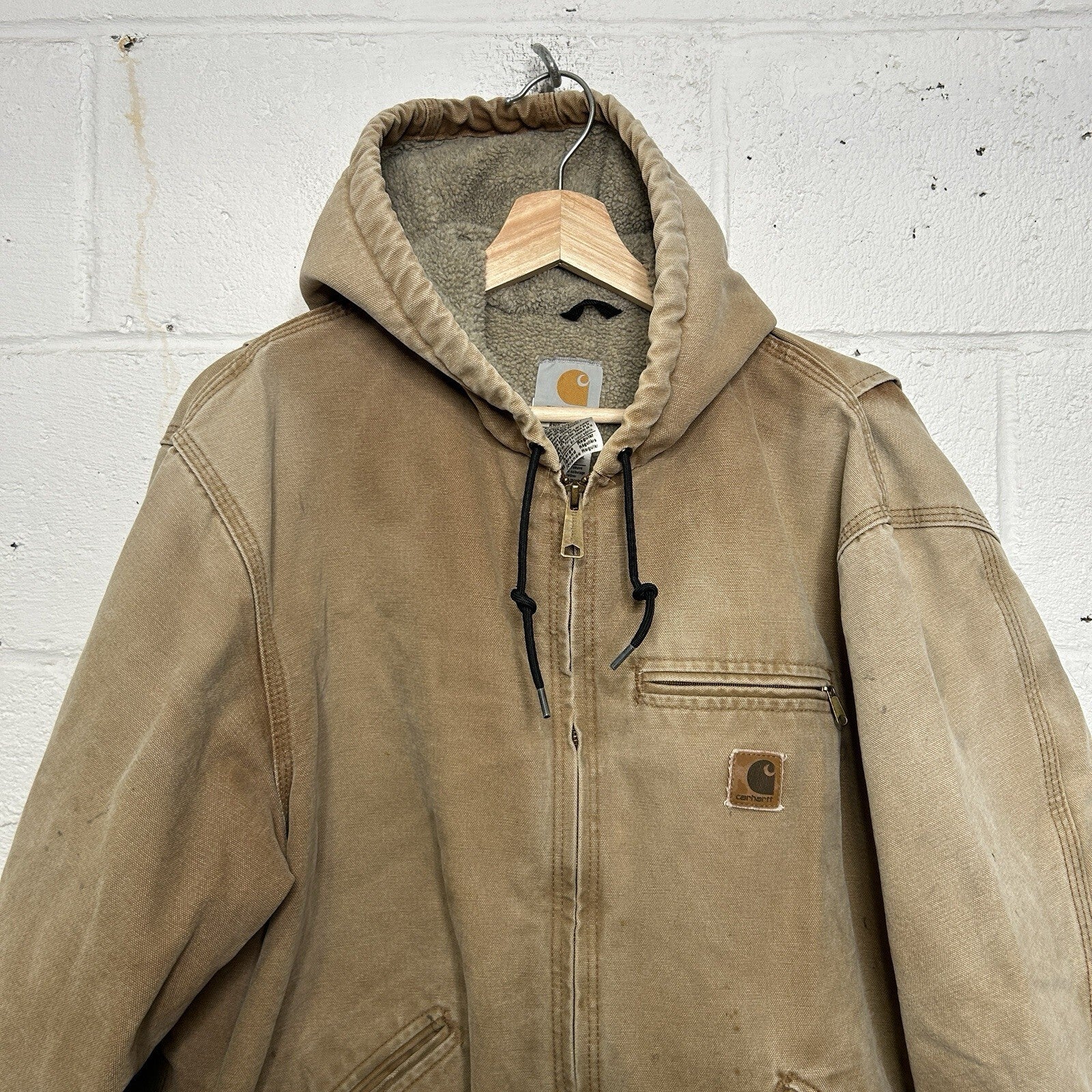 Y2K Carhartt Sherpa-Lined Hooded Detroit Jacket “Brown” J141 BRN Men’s X-Large