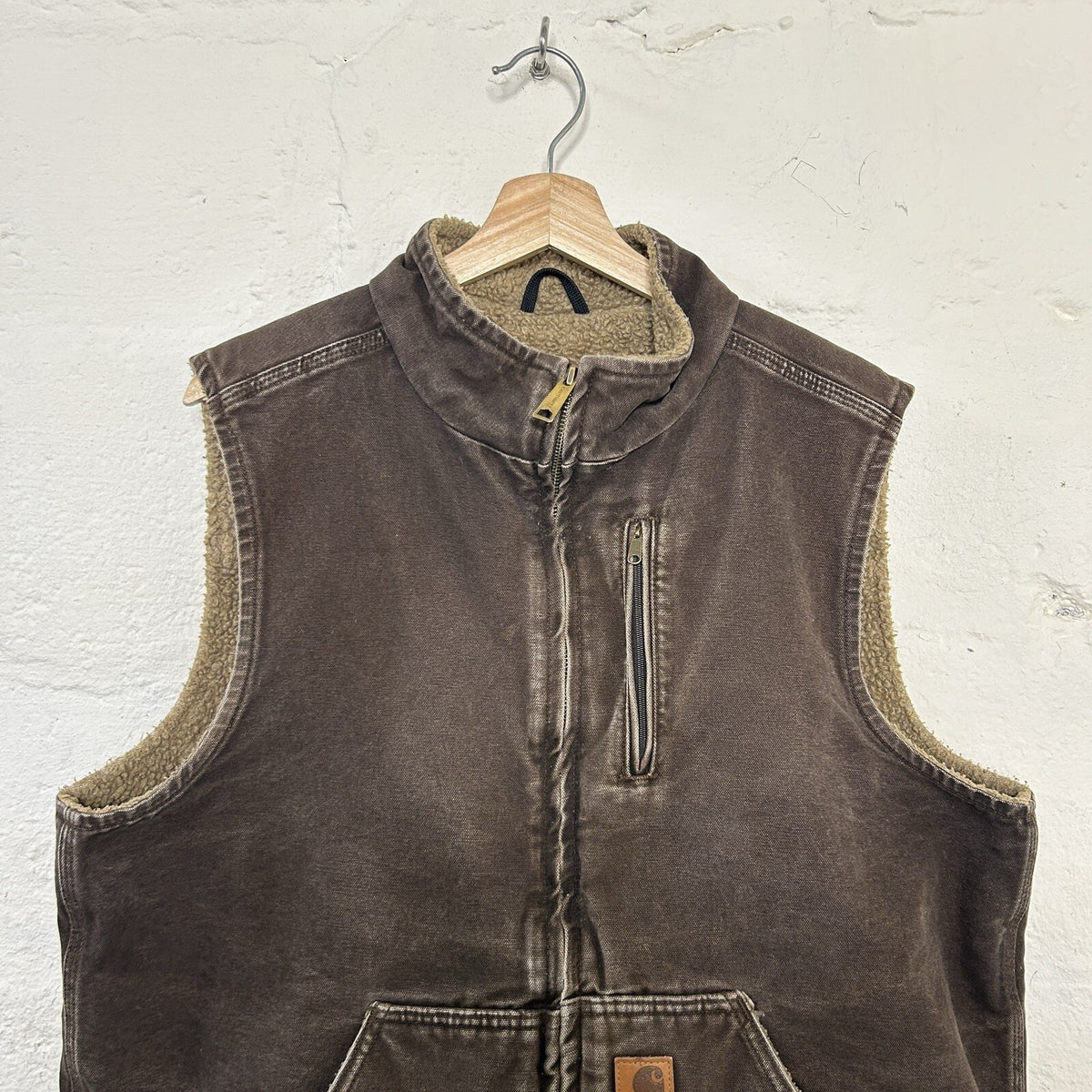 Y2K Carhartt Sherpa-Lined Mock-Neck Vest “Dark Brown” V33 DKB Men’s Large