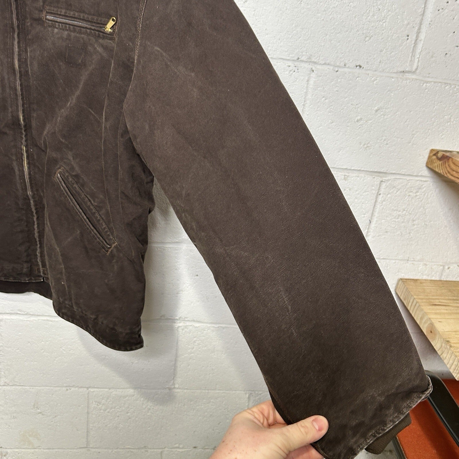 Vintage Carhartt Sherpa-Lined Hooded Detroit Jacket “Dark Brown” J141 DKB