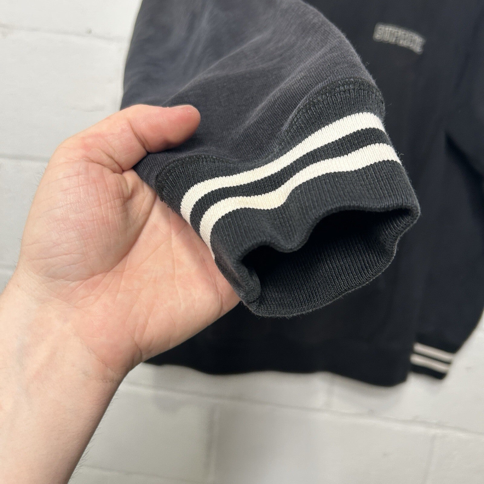 Supreme Black Embroidered Pullover Striped Hoodie “Black” Men’s Medium