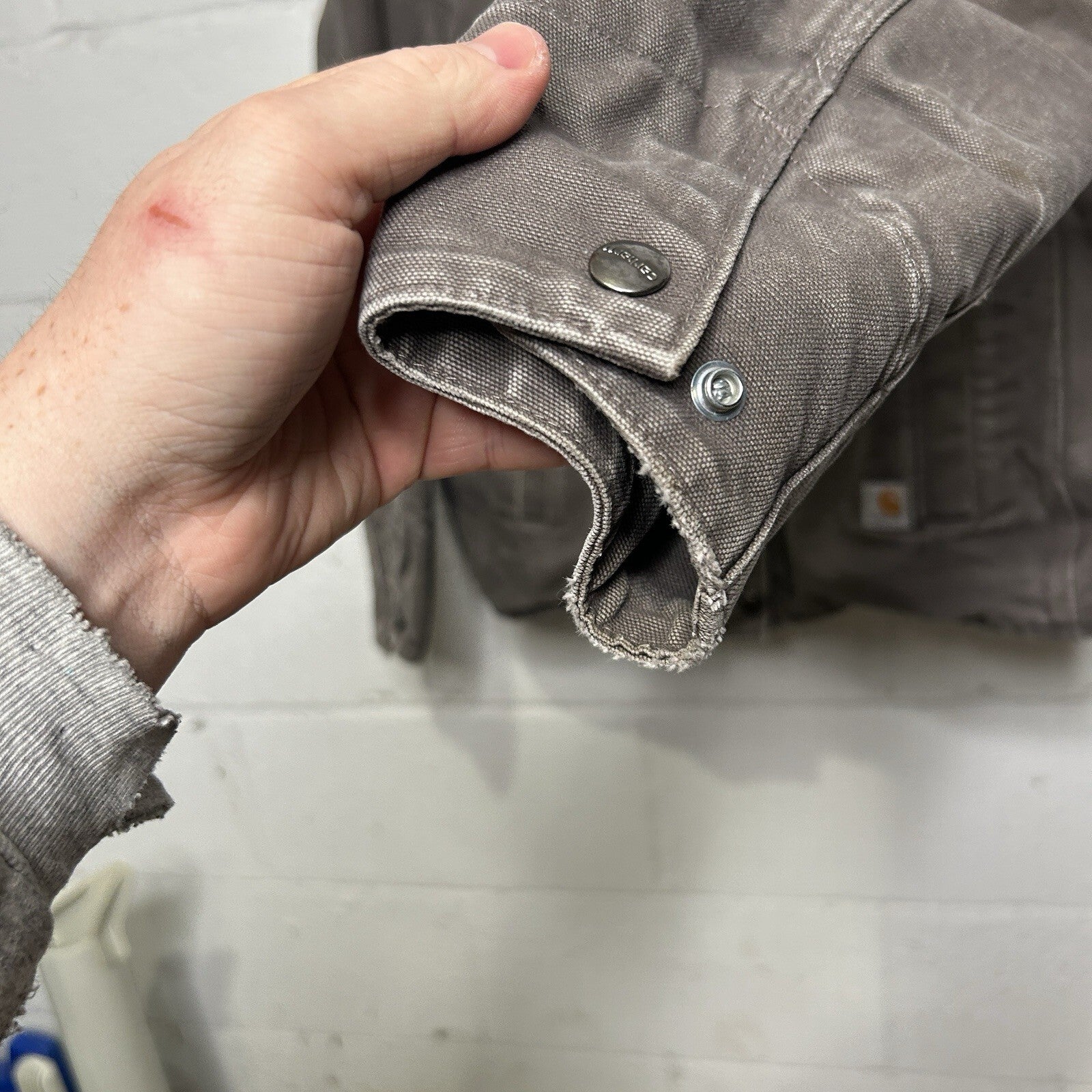 Y2K Carhartt Sherpa-Lined Sandstone Berkley Jacket “Taupe Grey” 100657-032