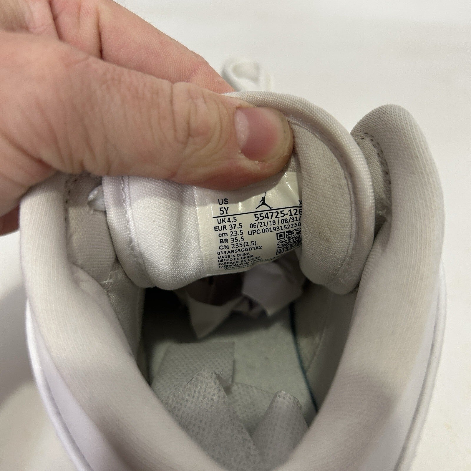 Nike Air Jordan 1 Mid GS “Triple White” 554725-126 5Y/Women’s 6.5 Worn