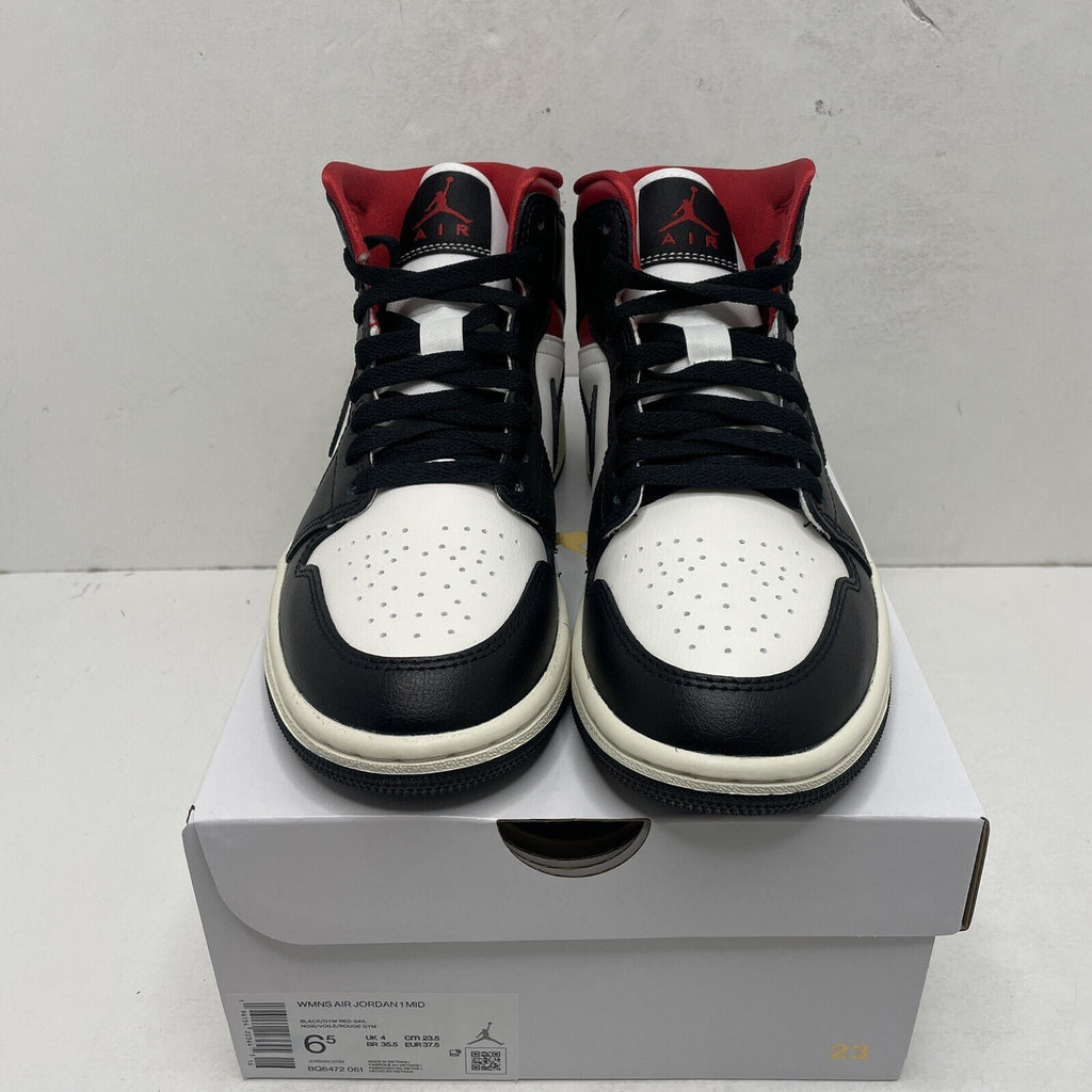 Nike Air Jordan 1 Mid Retro Black Gym Red Sail BQ6472-061 Women's 6.5 New
