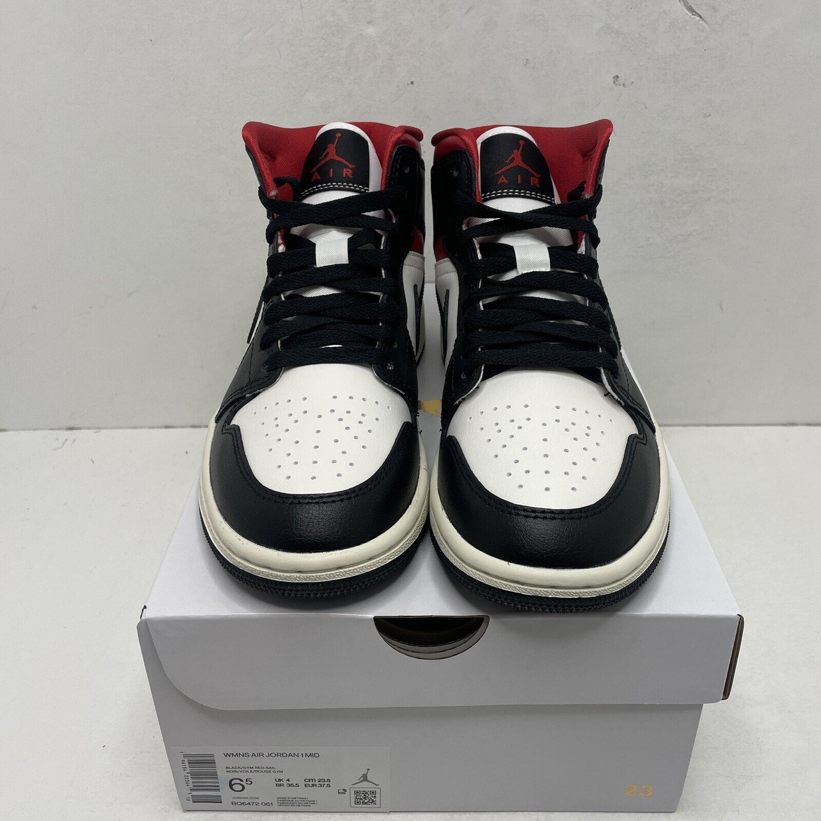 Nike Air Jordan 1 Mid Retro Black Gym Red Sail BQ6472-061 Women's 6.5 New