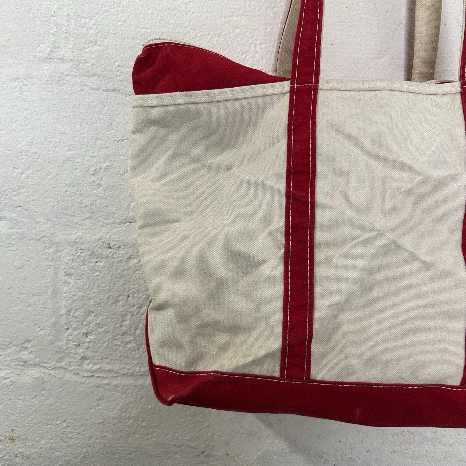 Vintage L.L. Bean Boat and Tote Canvas Large Long Handle Zipper-Top “Red White”
