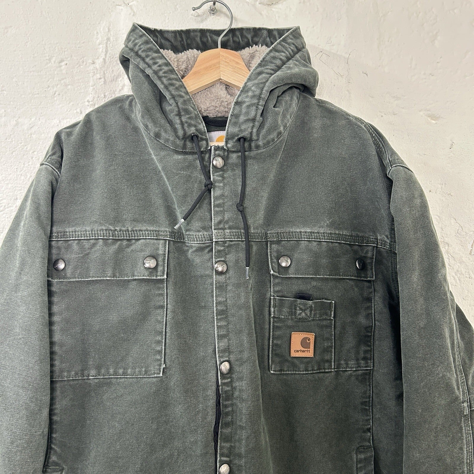 Y2K Carhartt Sandstone Hooded Multi-Pocket Jacket “Moss” J284 MOS Men’s X-Large