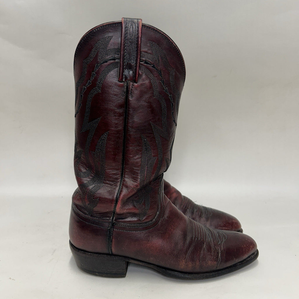 Lucchese 2000 Leather Western Roper Cowboy Boots “Black Cherry” Men’s 9