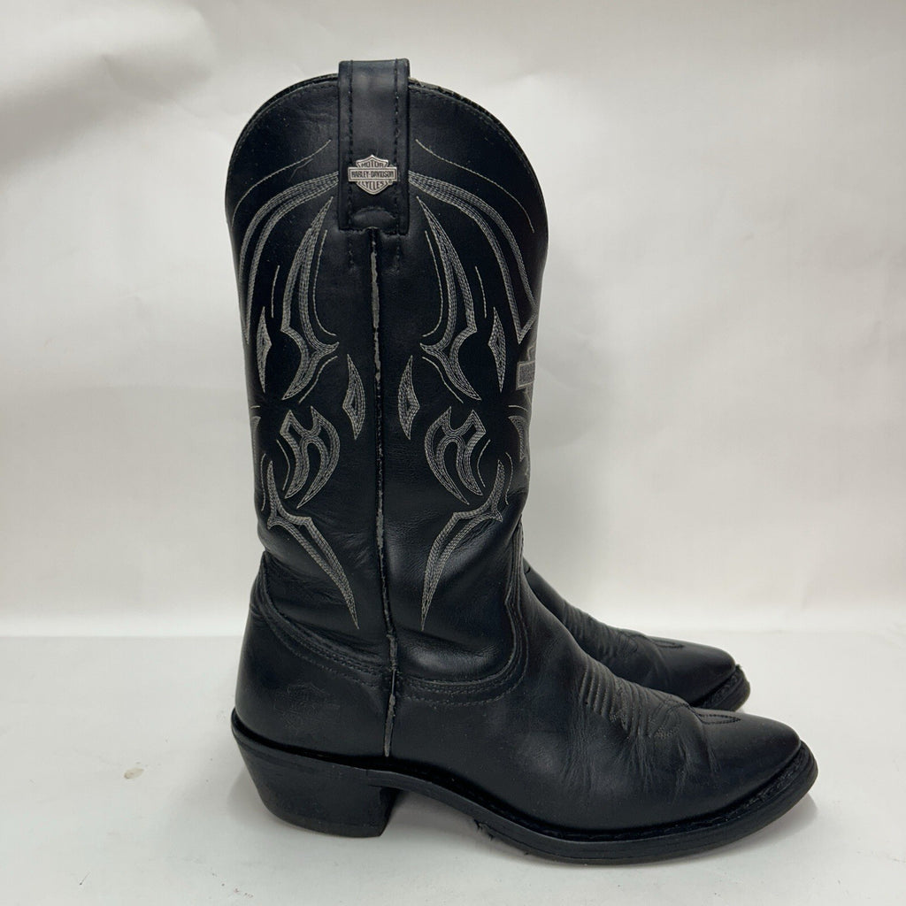 Y2K Harley Davidson Western Cowboy Biker Boots “Black White” 91298 Men’s 9D