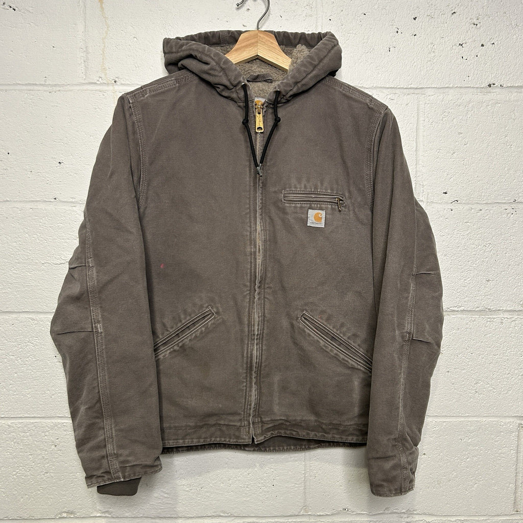 Y2K Carhartt Sherpa-Lined Hooded Detroit Jacket “Gray” WJ141-032 Women’s Small