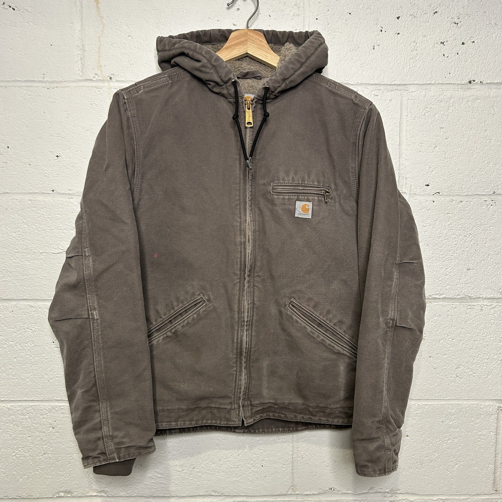 Y2K Carhartt Sherpa-Lined Hooded Detroit Jacket “Gray” WJ141-032 Women’s Small