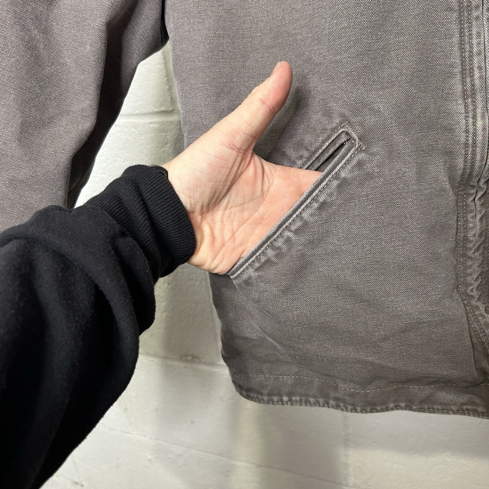 Y2K Carhartt Sherpa-Lined Hooded Detroit Jacket “Gray” WJ141-032 Women’s Medium