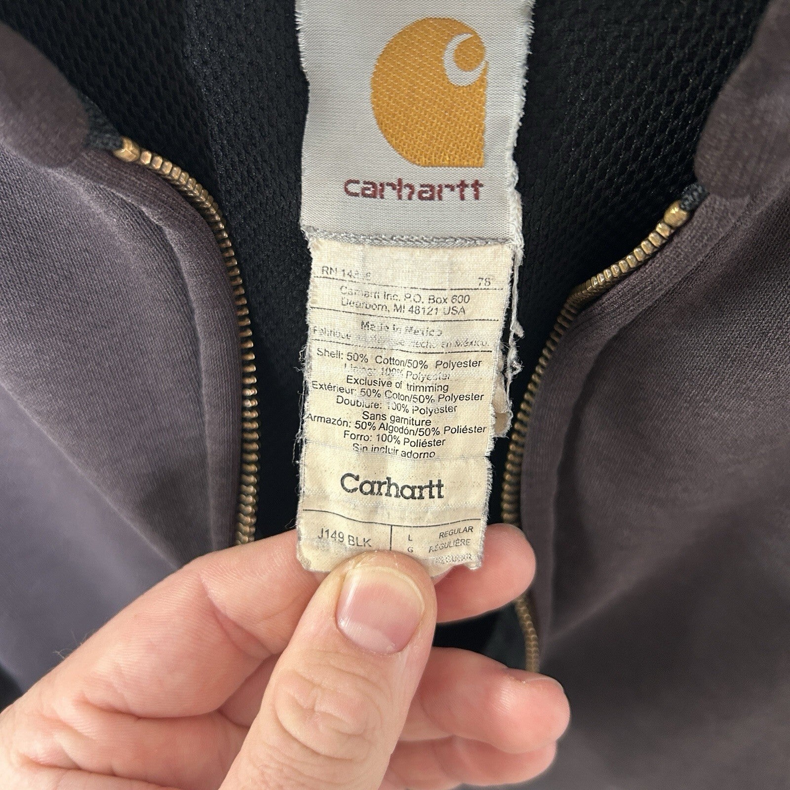 Vintage Faded Carhartt Thermal-Lined Hooded Zip-Up Jacket “Black” J149 Men’s LRG