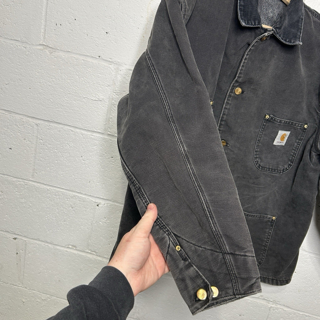 Vintage Faded Carhartt Blanket-Lined Chore Coat “Black” C01 BLK Men’s Large