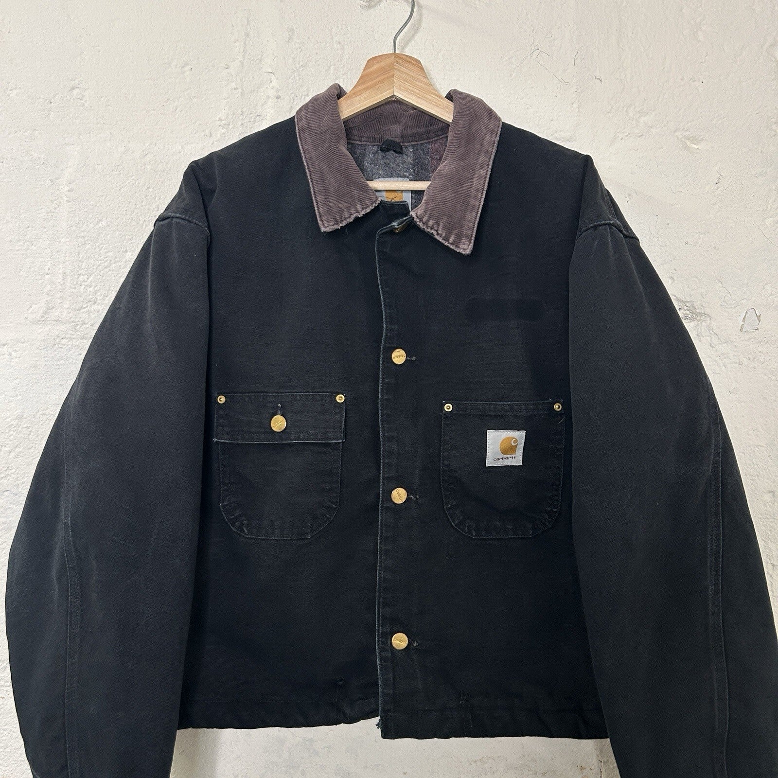 Vintage Cropped Carhartt Blanket-Lined Chore Coat “Black” C01 BLK Men’s 2XL