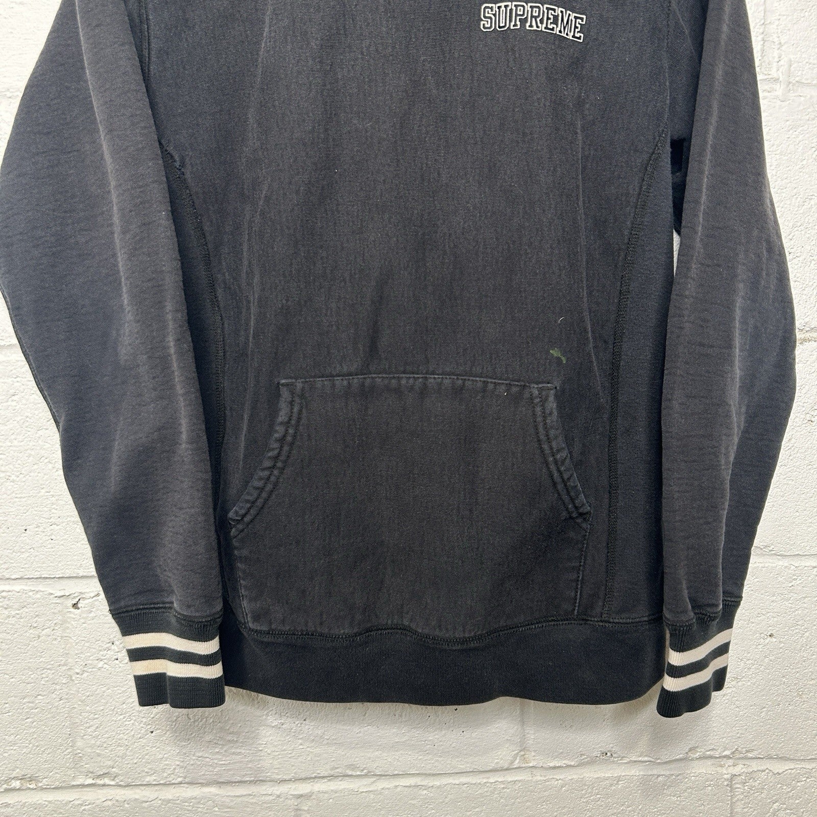 Supreme Black Embroidered Pullover Striped Hoodie “Black” Men’s Medium