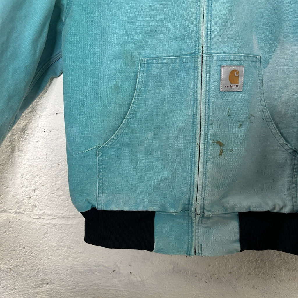 Vintage Faded Carhartt Mesh-Lined Hooded Active Jacket “Teal” JR441 Men’s Small