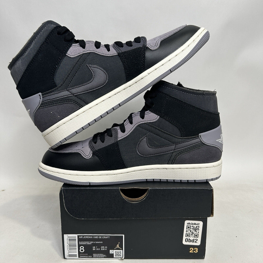 Nike Air Jordan 1 Mid Craft Inside Out “Black Cement Grey” DM9652-001 Men’s 8