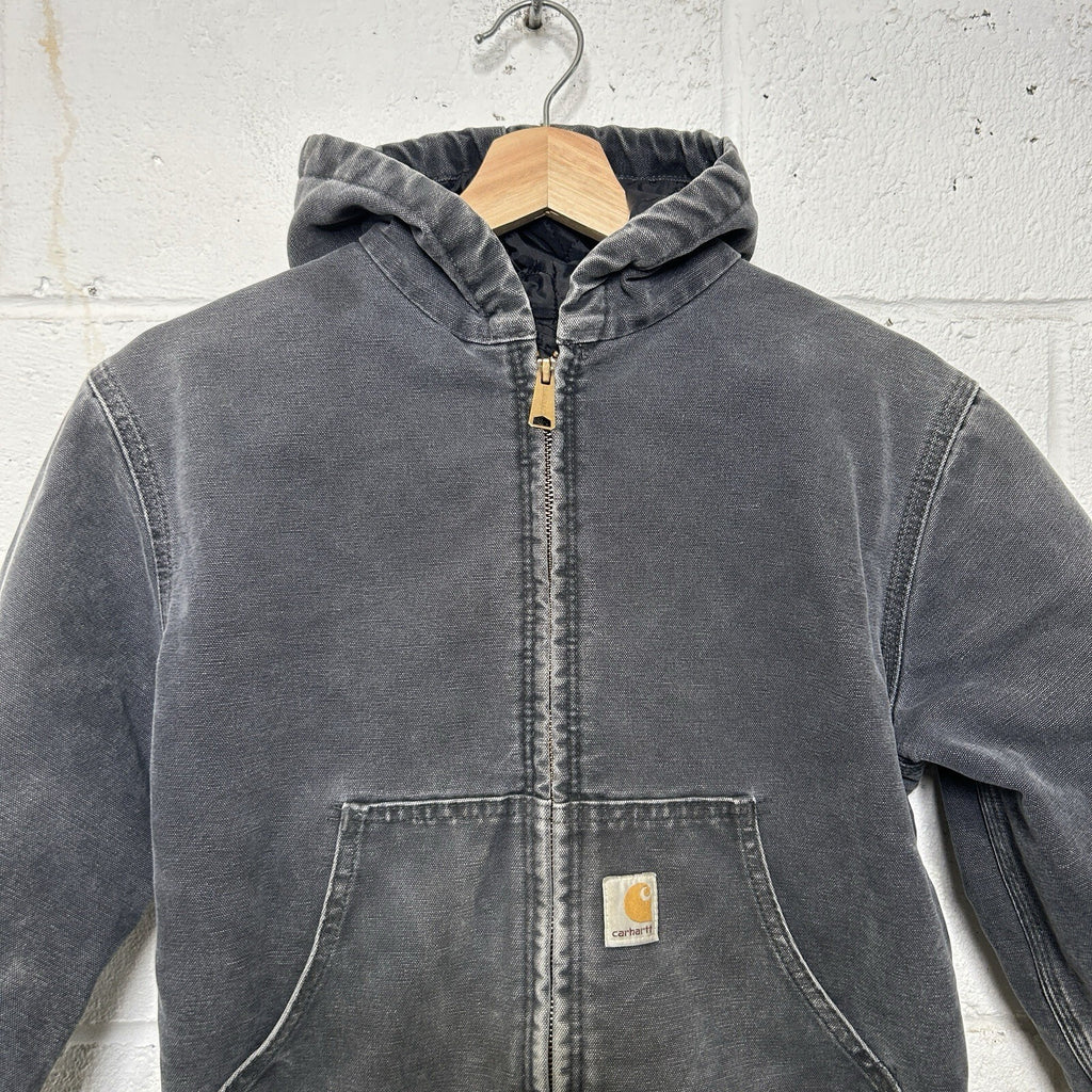 Vintage Carhartt Quilted Hooded Active Jacket “Petrol Gray” Y06 PTL Youth Large