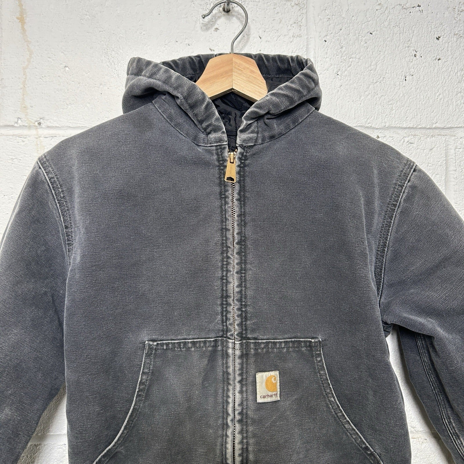 Vintage Carhartt Quilted Hooded Active Jacket “Petrol Gray” Y06 PTL Youth Large