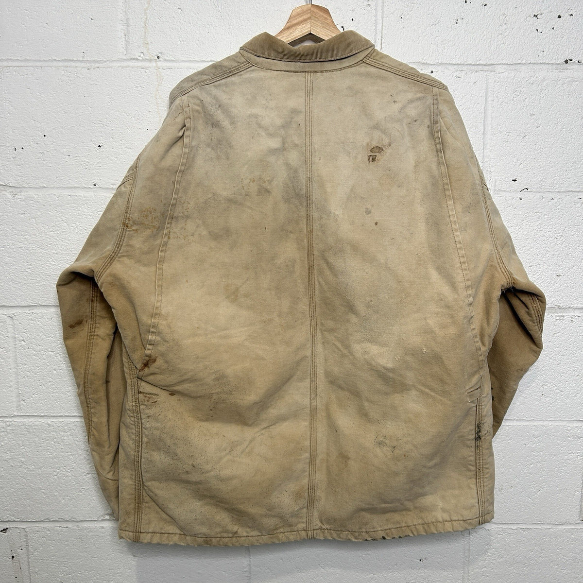 Vintage Carhartt Blanket-Lined Canvas Chore Coat “Tan” Men’s 2XL Thrashed