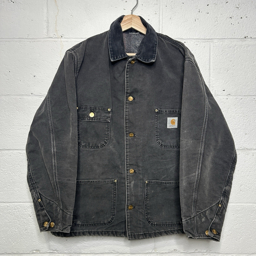 Vintage Faded Carhartt Blanket-Lined Chore Coat “Black” C01 BLK Men’s Large