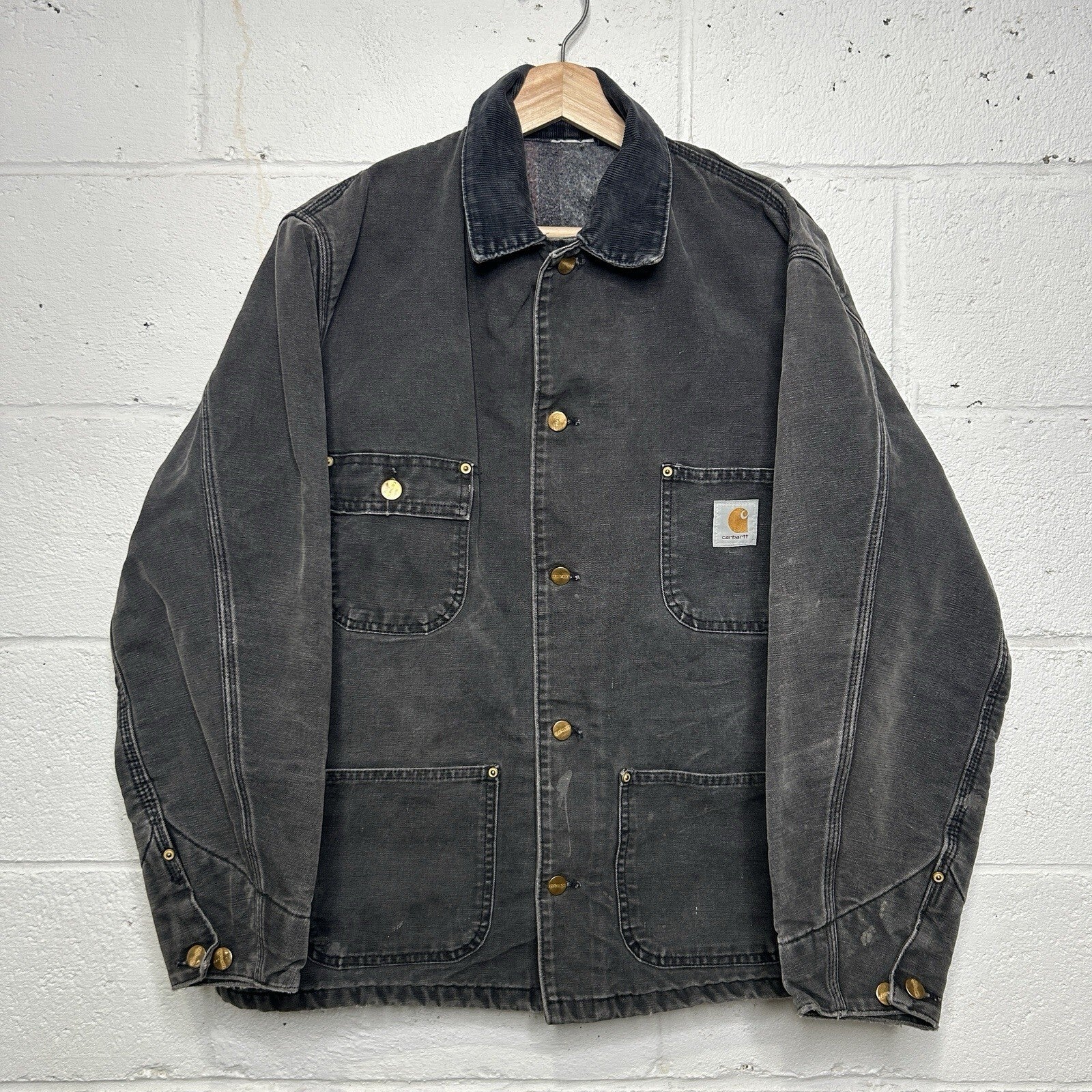 Vintage Faded Carhartt Blanket-Lined Chore Coat “Black” C01 BLK Men’s Large