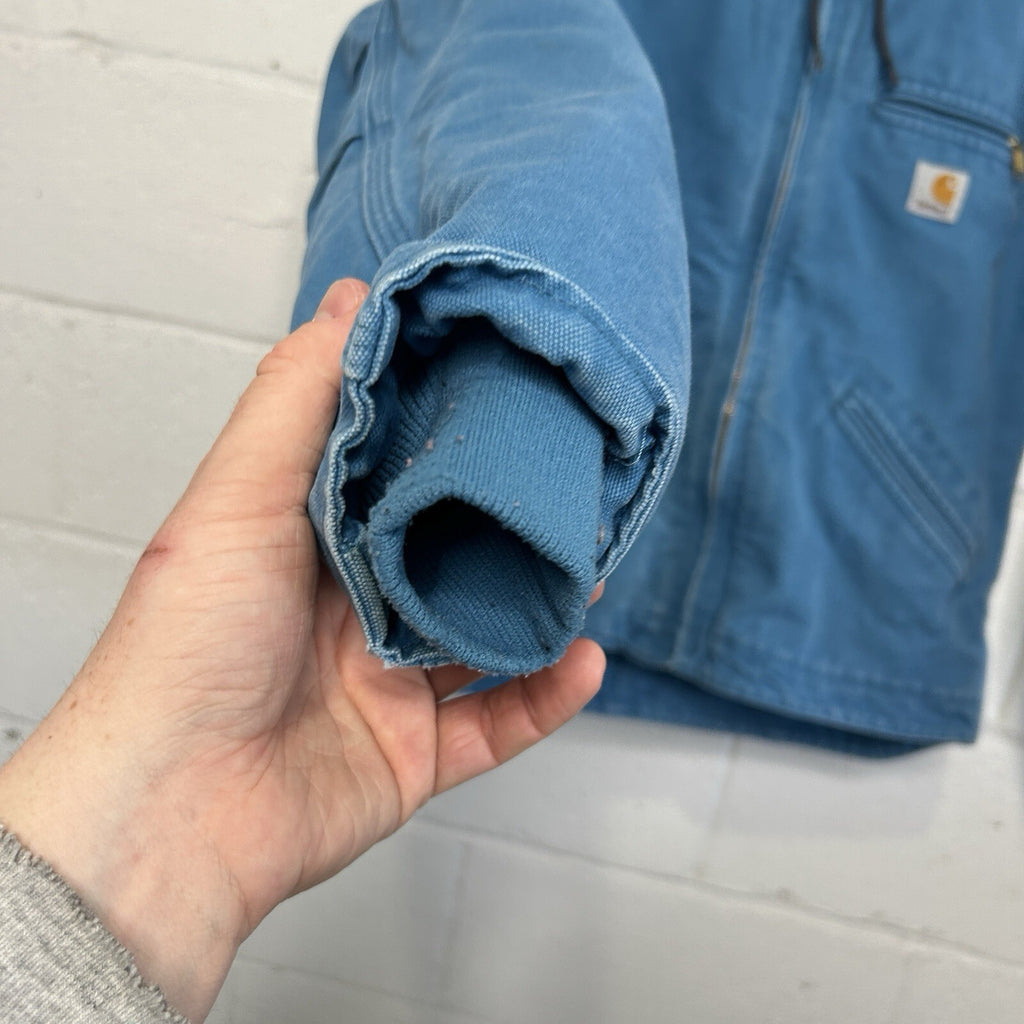 Y2K Carhartt Sherpa-Lined Hooded Detroit Jacket “Blue Topaz” WJ141 431 Women’s S