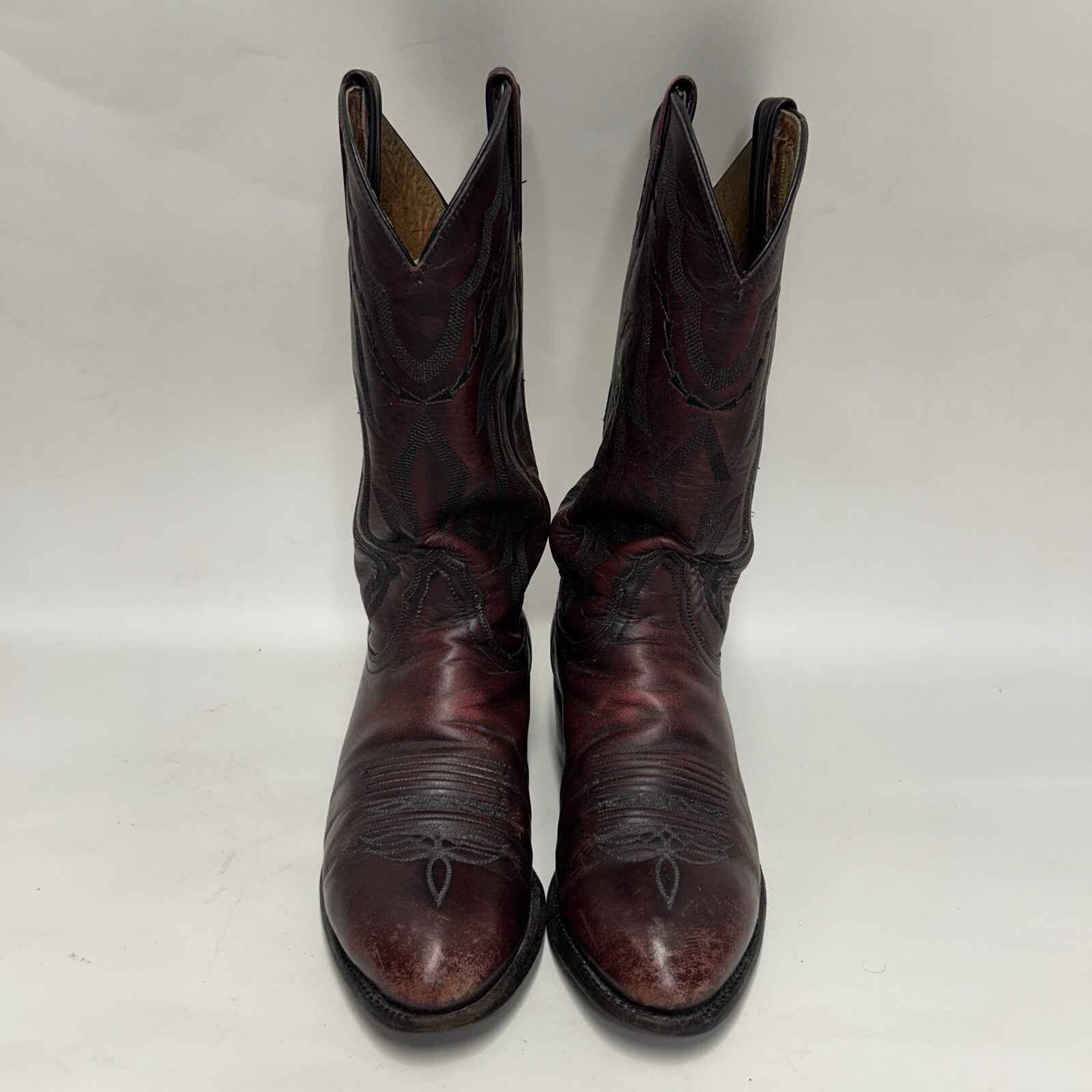 Lucchese 2000 Leather Western Roper Cowboy Boots “Black Cherry” Men’s 9