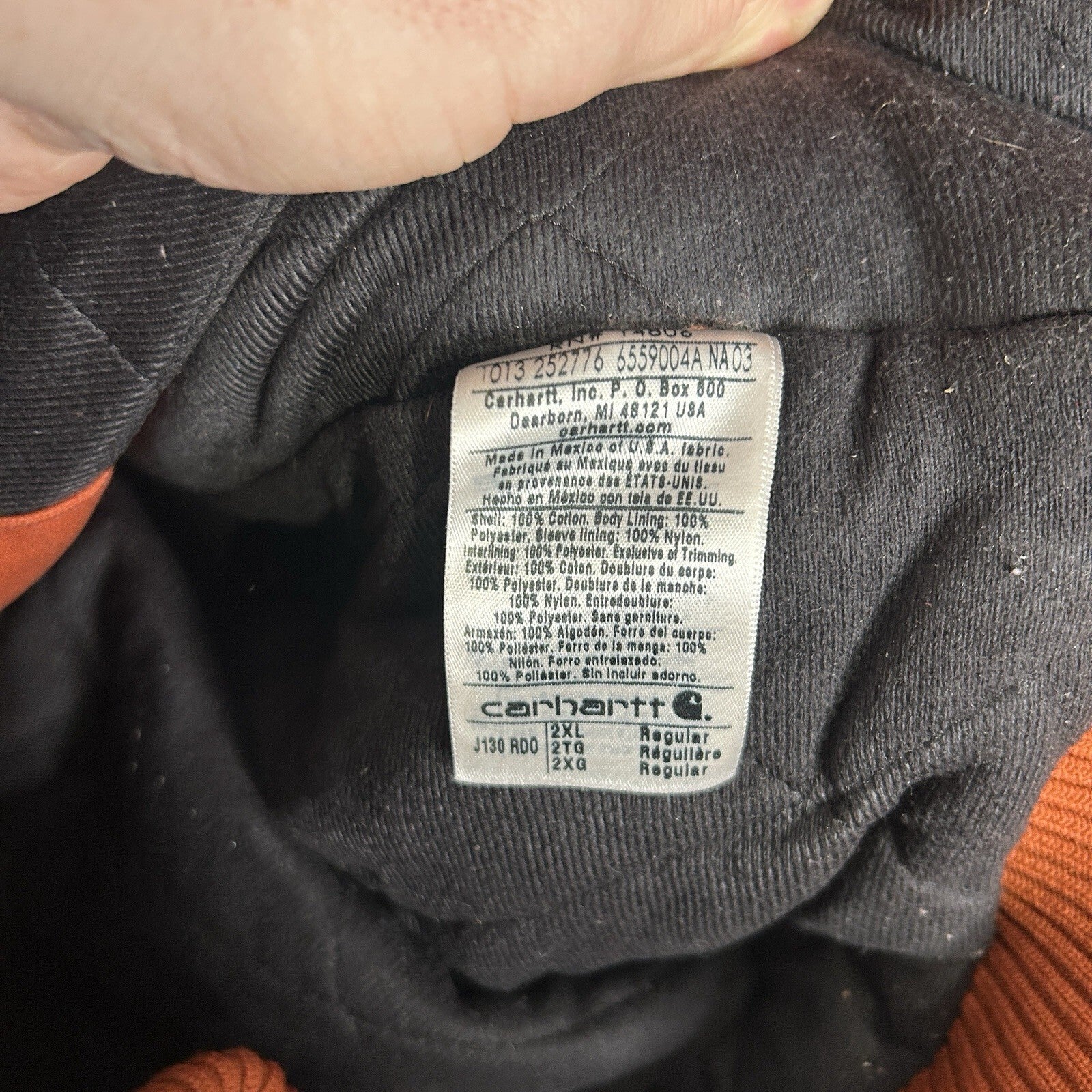 Y2K Carhartt Quilted Hooded Active Jacket “Red Orange” J130 RDO Mens 2XL