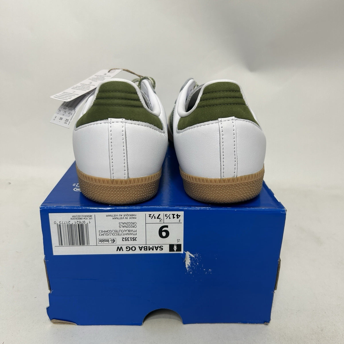 Adidas Samba OG WMNS “White/Olive” Shoes JS1352 Women's 9 New