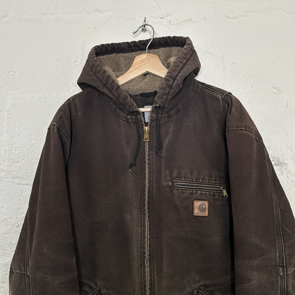 Faded Carhartt Sherpa-Lined Hooded Detroit Jacket “Dark Brown” J141 DKB Men’s L