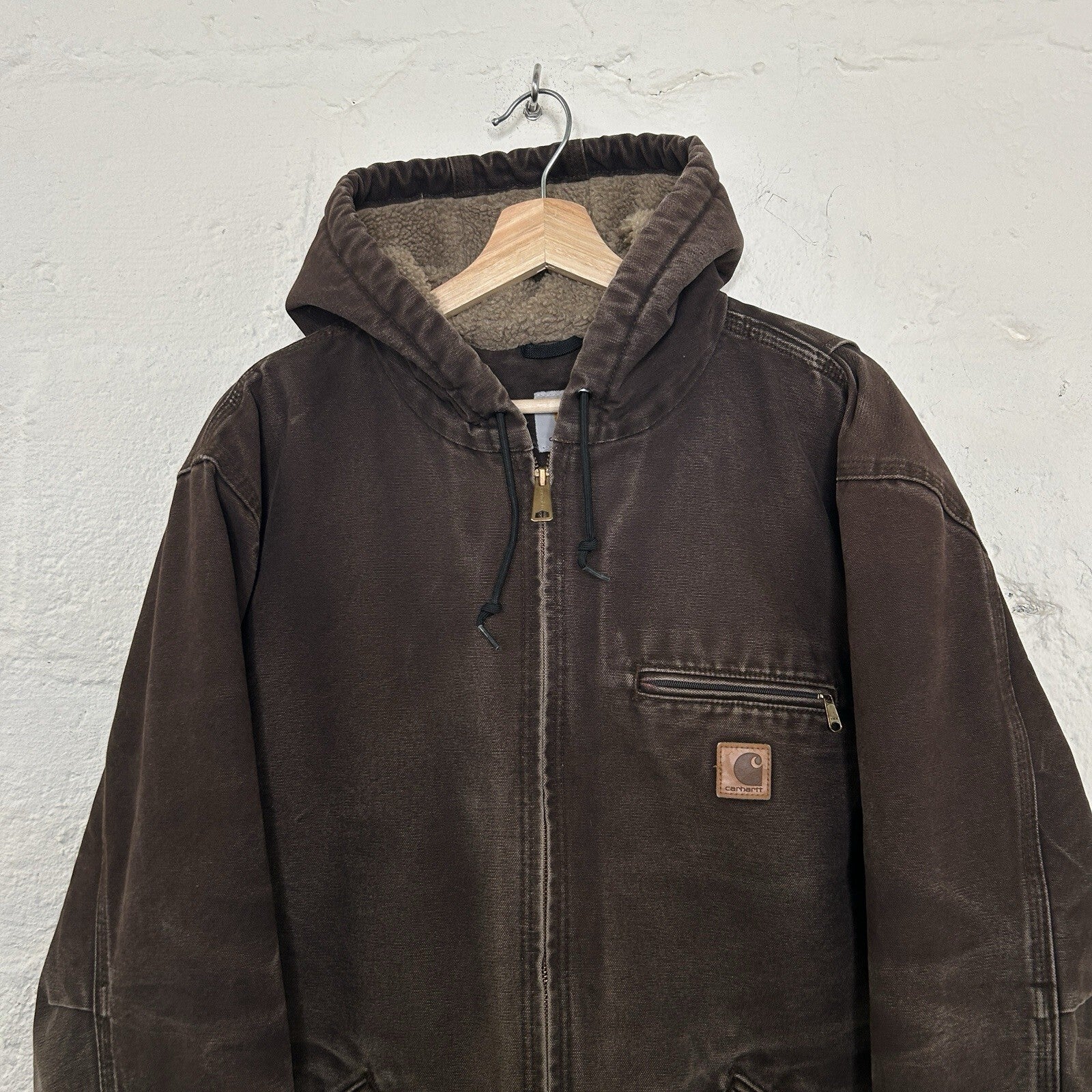 Faded Carhartt Sherpa-Lined Hooded Detroit Jacket “Dark Brown” J141 DKB Men’s L