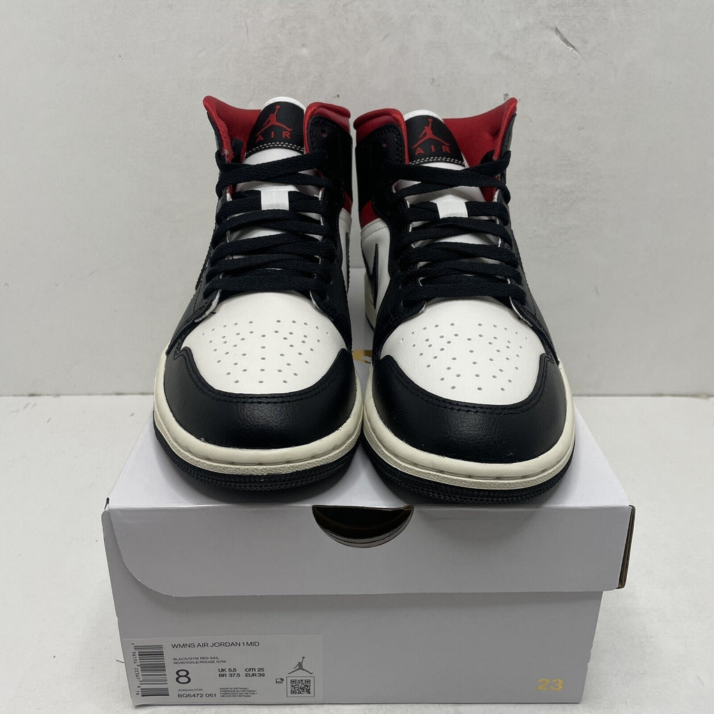 Nike Air Jordan 1 Mid Retro Black Gym Red Sail BQ6472-061 Women's 8 New