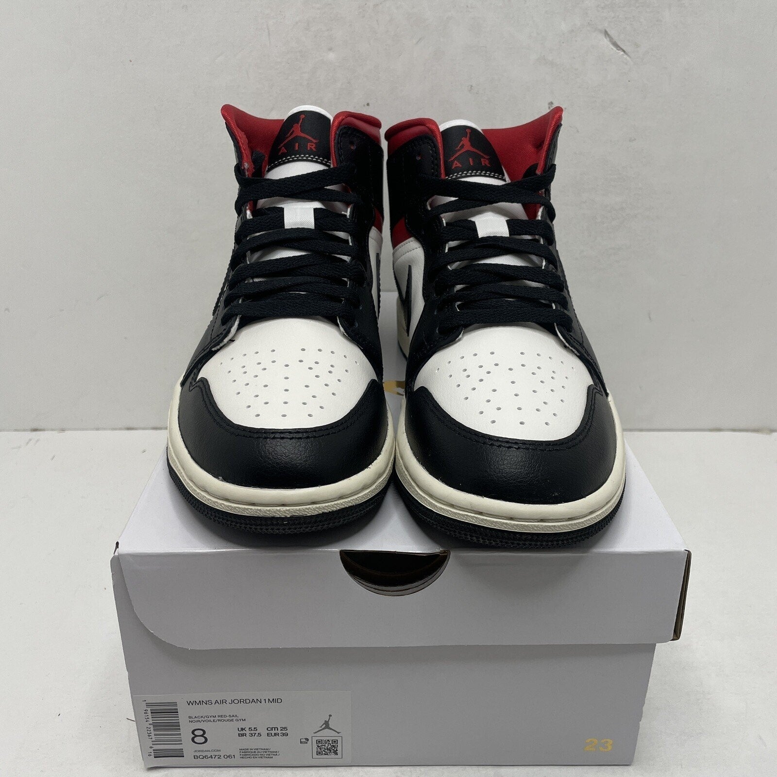 Nike Air Jordan 1 Mid Retro Black Gym Red Sail BQ6472-061 Women's 8 New