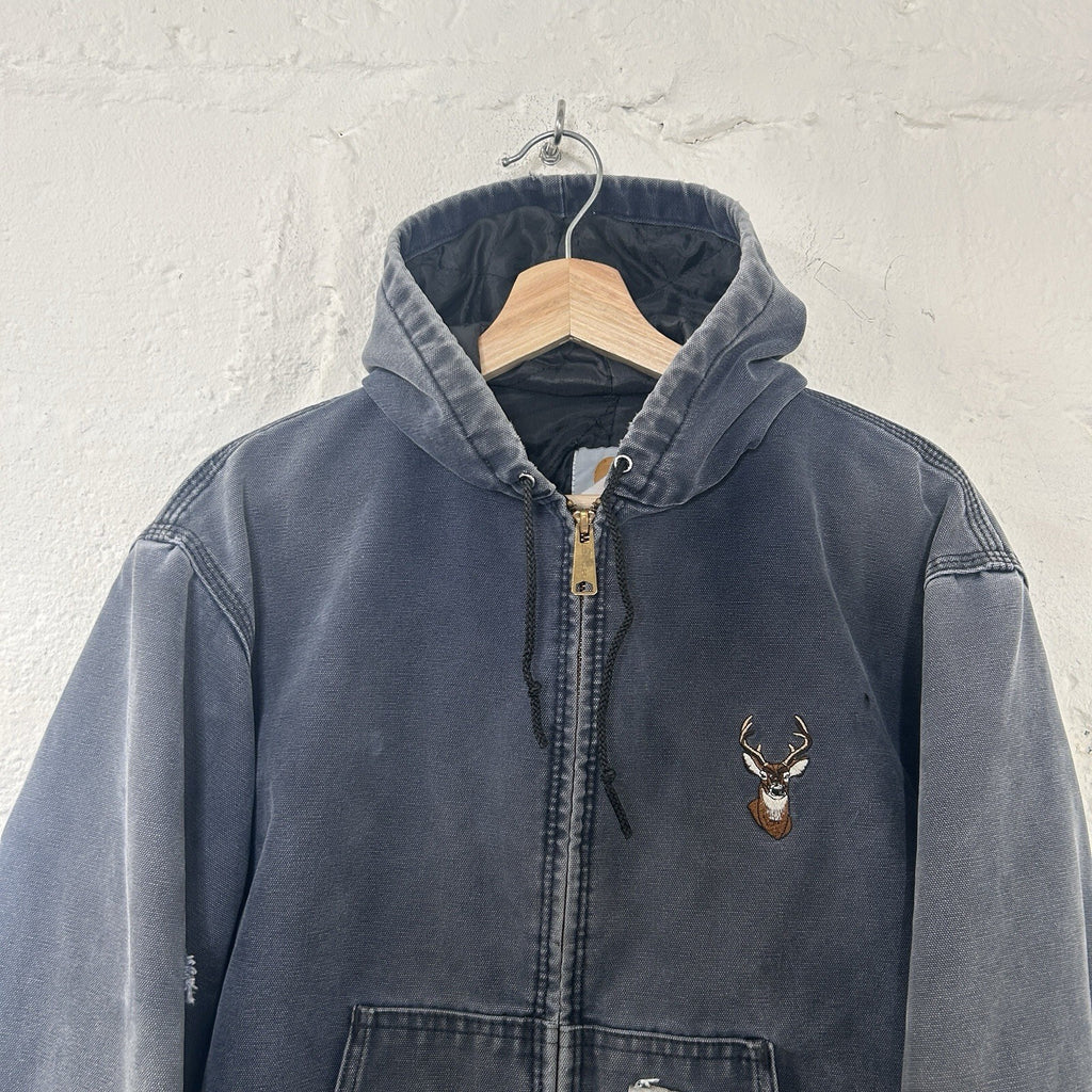 Vintage Faded Carhartt Hooded Active Jacket “Navy Blue” JQ283 Men’s Small