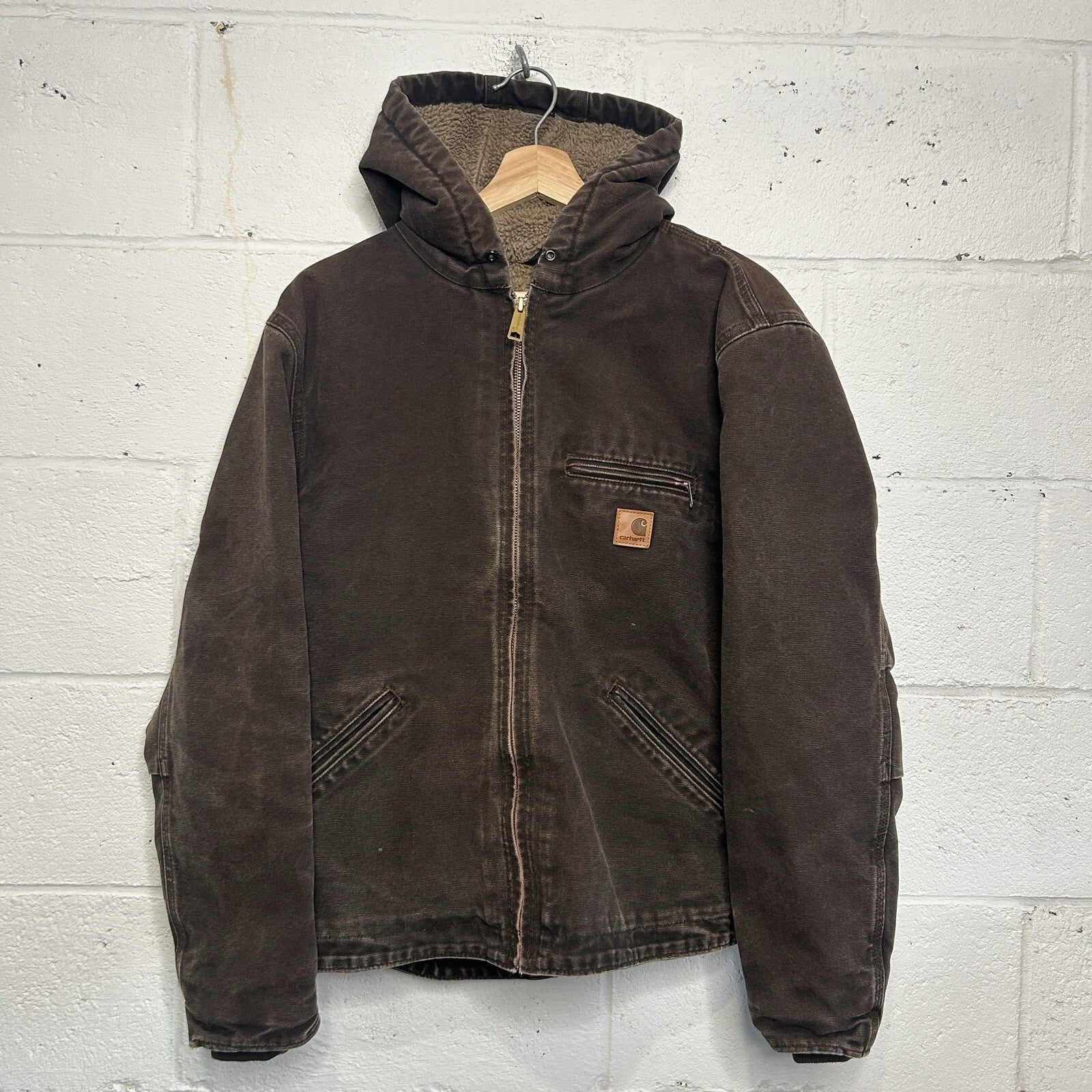 Vintage Carhartt Sherpa-Lined Hooded Detroit Jacket “Dark Brown” J141 DKB Small